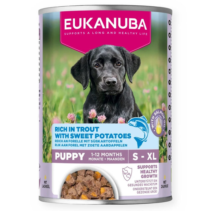 EUKANUBA Life Care Puppy Богата на пъстърва и сладки картофи - мокра храна за кучета - 400 г