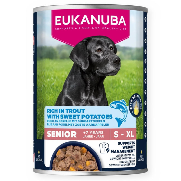EUKANUBA Life Care Senior Богата на пъстърва със сладки картофи - мокра храна за кучета - 400 г