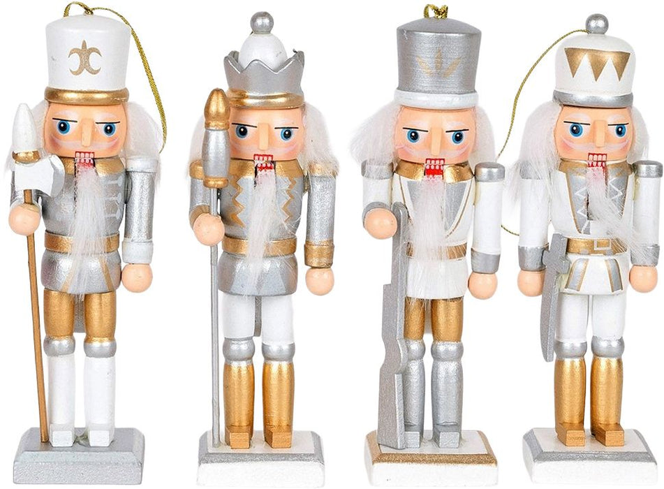 Декоративни фигури Eurolamp - Лешникотрошачки, златисто-бели, 4 броя, 12.5 cm