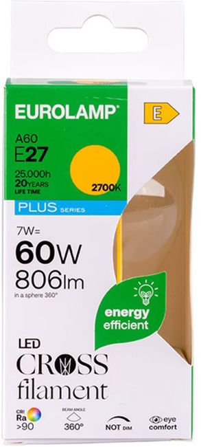 LED крушка Eurolamp - Plus, A60, E27, 7W, 2700K, филамент