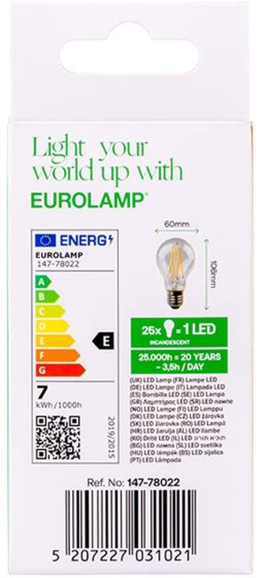 LED крушка Eurolamp - Plus, A60, E27, 7W, 2700K, филамент