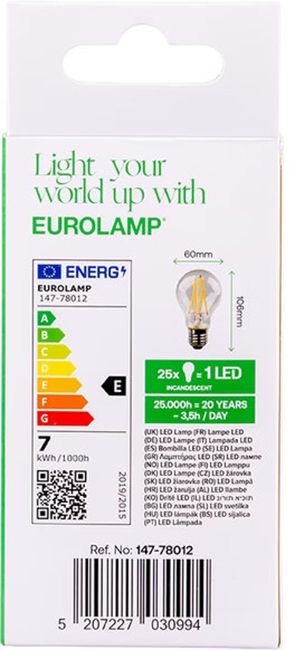 LED крушка Eurolamp - Plus, A60, 7W, E27, 4000K, 806 lm, филамент