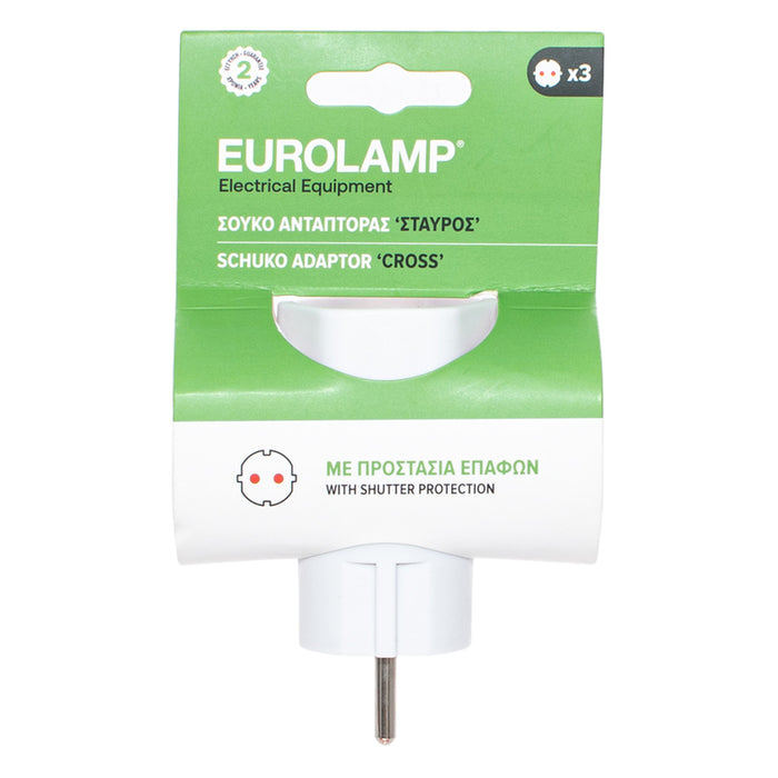 АДАПТЕР 3 ГНЕЗДА ВЕРТИКАЛЕН С ДЕТСКА ЗАЩИТА БЯЛ EUROLAMP