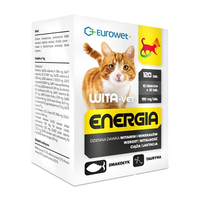 EUROWET Wita-Vet Energia - хранителни добавки за котки - 120 таблетки