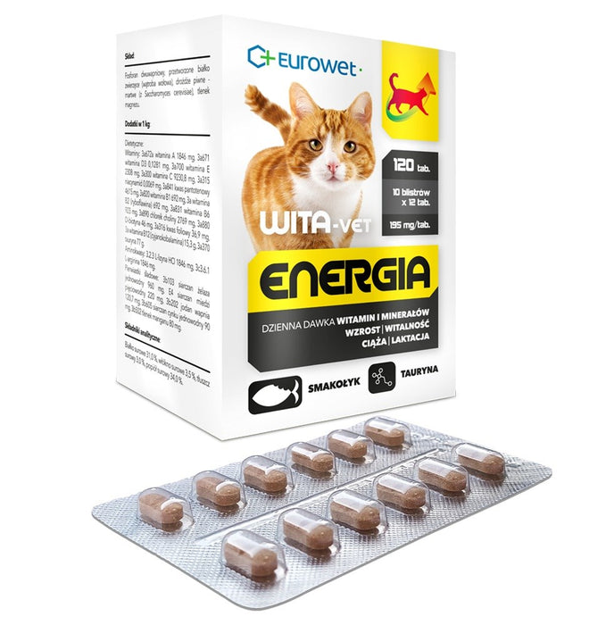 EUROWET Wita-Vet Energia - хранителни добавки за котки - 120 таблетки