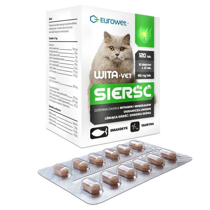 EUROWET Wita-Vet Coat - добавки за котки - 120 таблетки