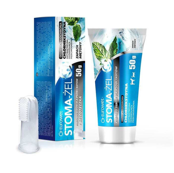 EUROWET Stoma-Żel Mint - паста за зъби и четка за зъби за кучета и котки - 50 мг
