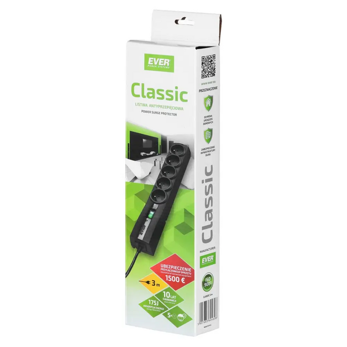 Ever CLASSIC 3m Black 5 AC контакт(а) 250 V
