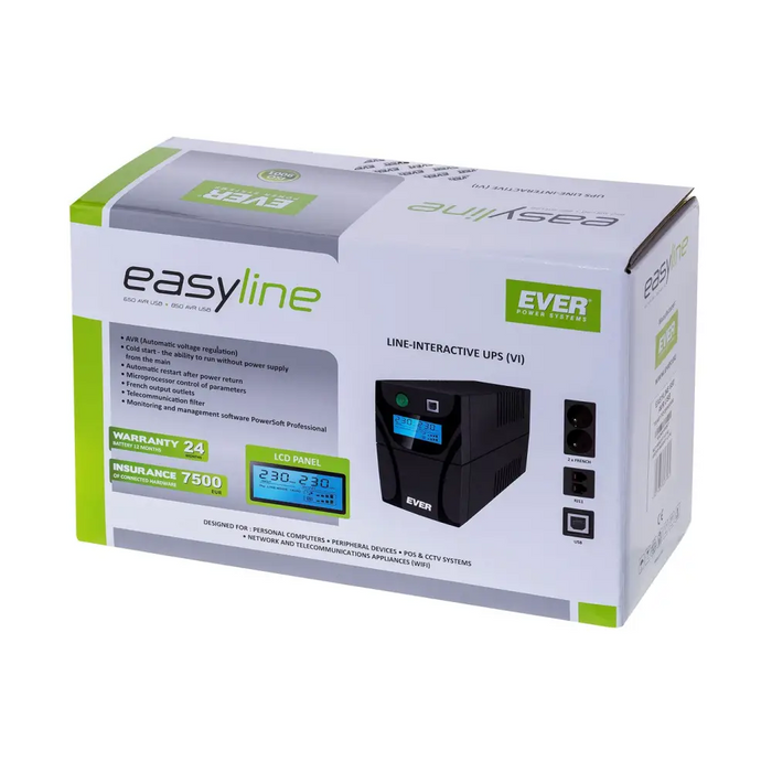Ever EASYLINE 650 AVR USB Line-Interactive 0.65 kVA 360 W