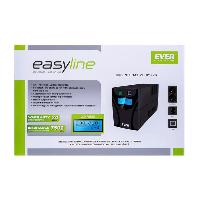 Ever EASYLINE 650 AVR USB Line-Interactive 0.65 kVA 360 W