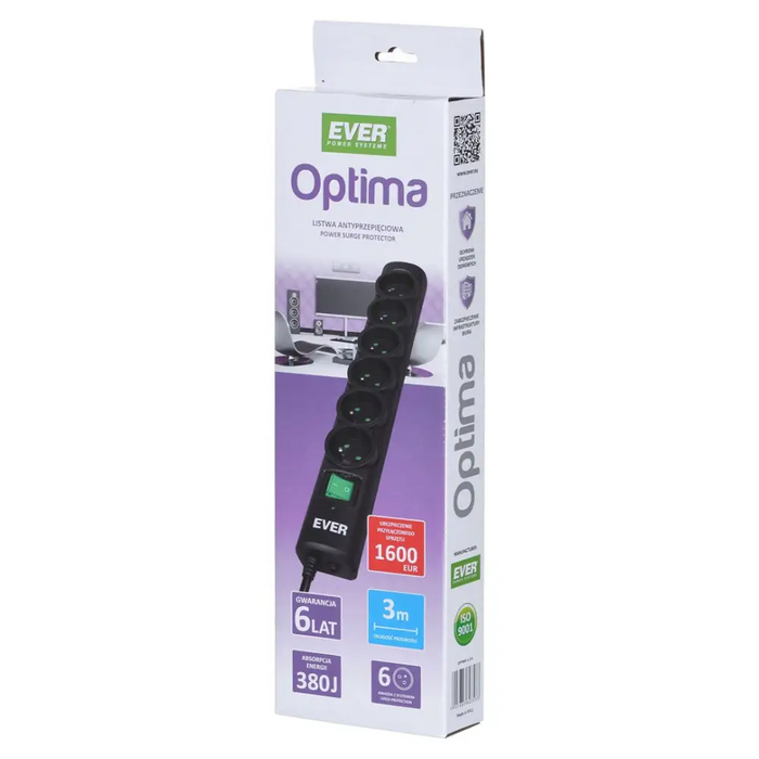 Ever Optima 3m Черен 6 AC изход(а) 250 V