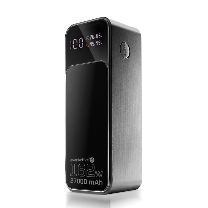Външна батерия 27 000mAh, 1x USB, 2x USB-C, 162,5W, QC4+, фенерче, LCD екран, черна