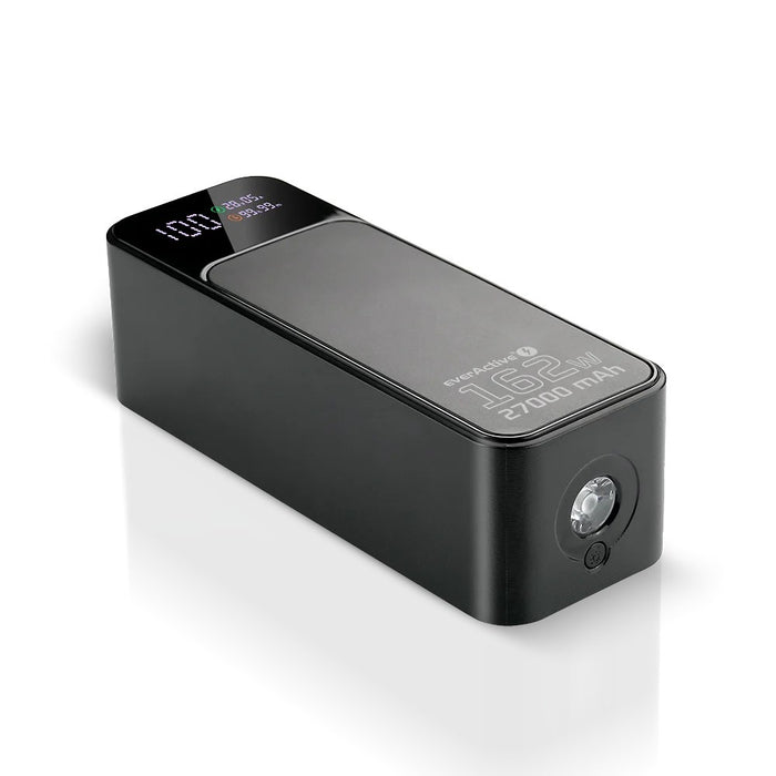 Външна батерия 27 000mAh, 1x USB, 2x USB-C, 162,5W, QC4+, фенерче, LCD екран, черна