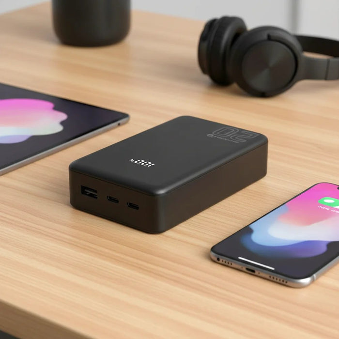Външна батерия 20 000mAh, 1x USB, 2x USB-C, 20W, QC4+, LCD екран, черна