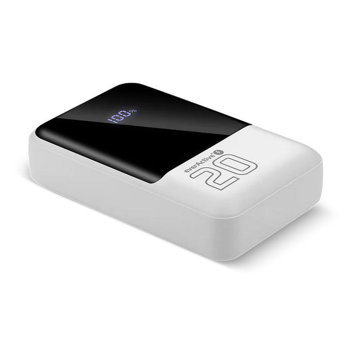 Външна батерия 20 000mAh, 2x USB, 1x USB-C 22,5W, QC4+, LCD екран, бяла