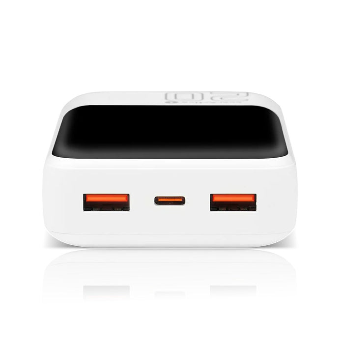 Външна батерия 20 000mAh, 2x USB, 1x USB-C 22,5W, QC4+, LCD екран, бяла