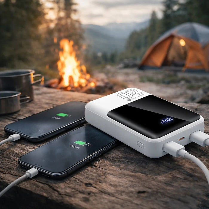 Външна батерия 20 000mAh, 2x USB, 1x USB-C 22,5W, QC4+, LCD екран, бяла
