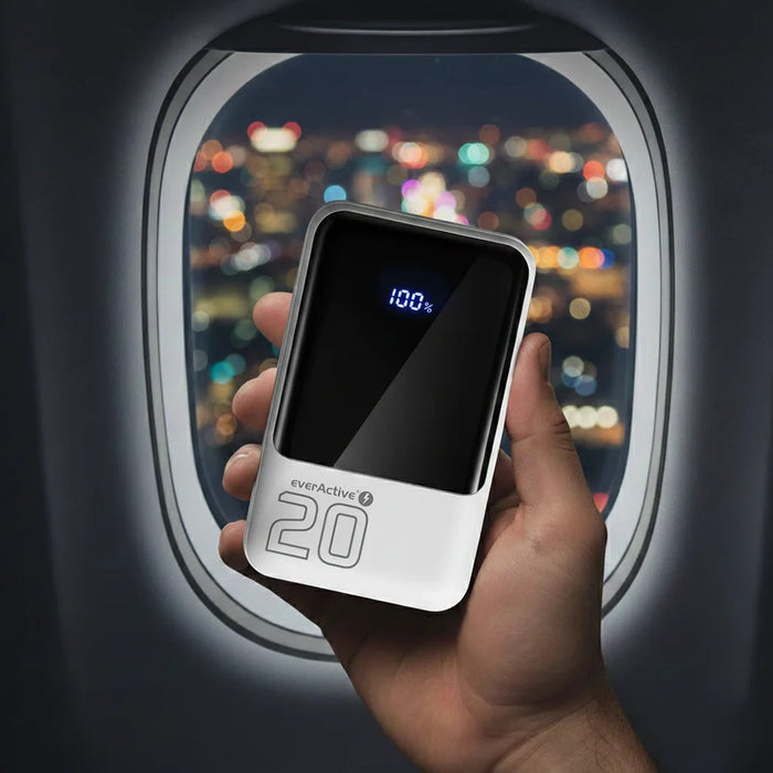 Външна батерия 20 000mAh, 2x USB, 1x USB-C 22,5W, QC4+, LCD екран, бяла