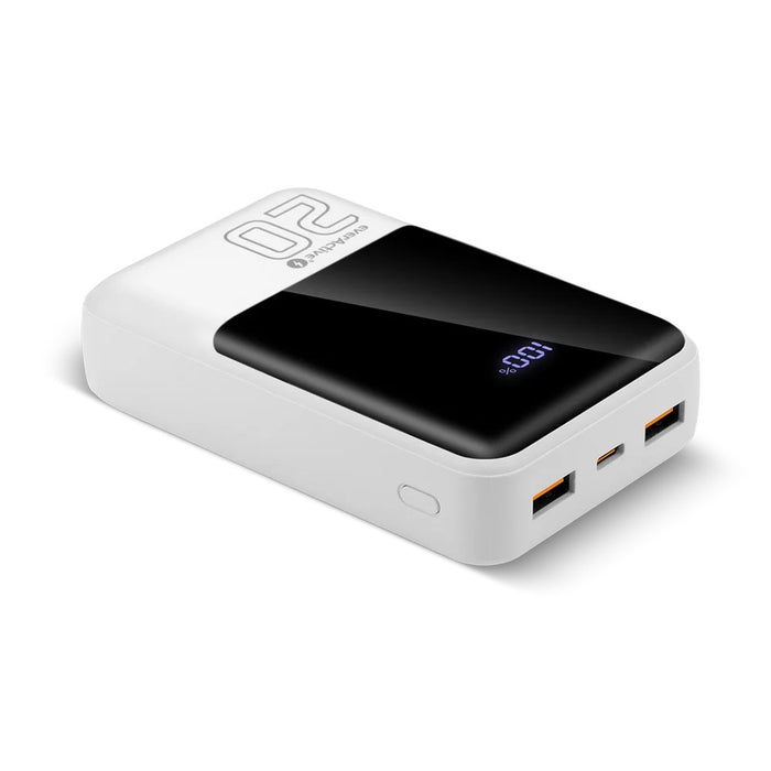 Външна батерия 20 000mAh, 2x USB, 1x USB-C 22,5W, QC4+, LCD екран, бяла