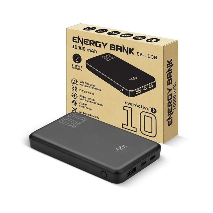 Външна батерия 10 000mAh, 1x USB, 2x USB-C, 20W, QC4+, LCD екран, черна