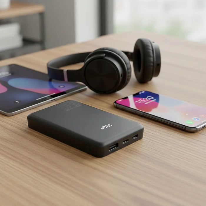 Външна батерия 10 000mAh, 1x USB, 2x USB-C, 20W, QC4+, LCD екран, черна