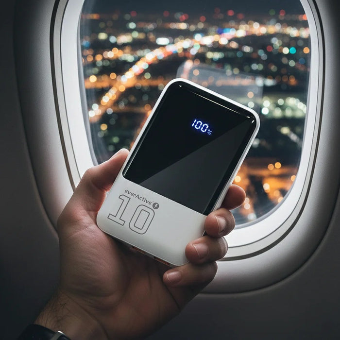 Външна батерия 10 000mAh, 2x USB, 1x USB-C 22,5W, QC4+, LCD екран, бяла