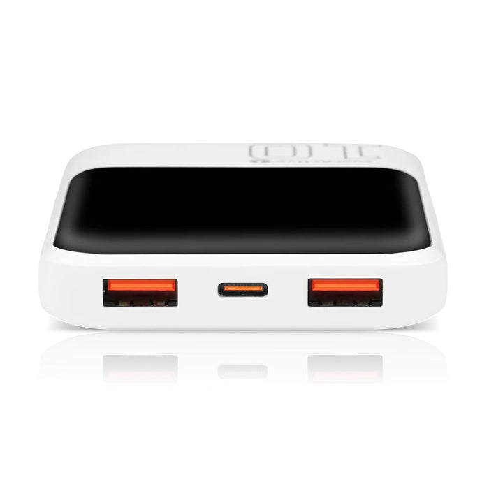 Външна батерия 10 000mAh, 2x USB, 1x USB-C 22,5W, QC4+, LCD екран, бяла