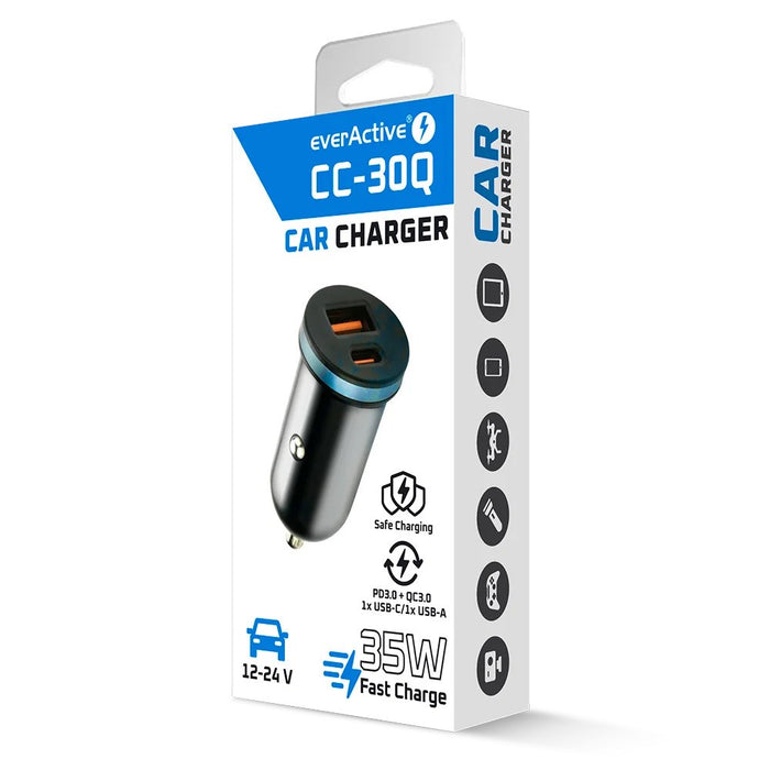 Зарядно за кола everActive CC-30Q USB + USB-C QC 3.0 PD 35W