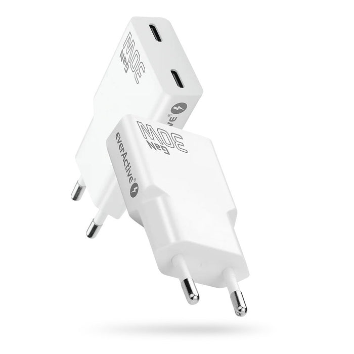 Зарядно устройство 2 x USB-C Quick Charge 4+ 30W SUPER SLIM бяло
