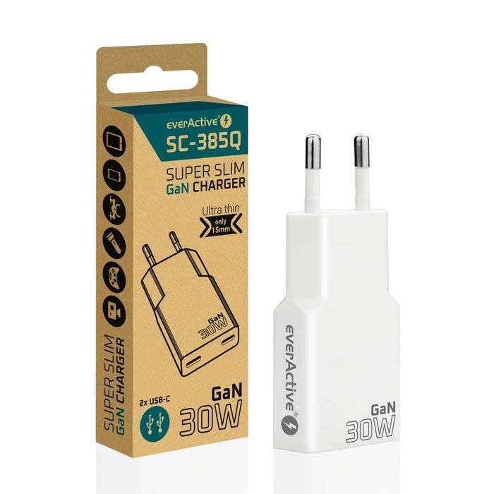 Зарядно устройство 2 x USB-C Quick Charge 4+ 30W SUPER SLIM бяло