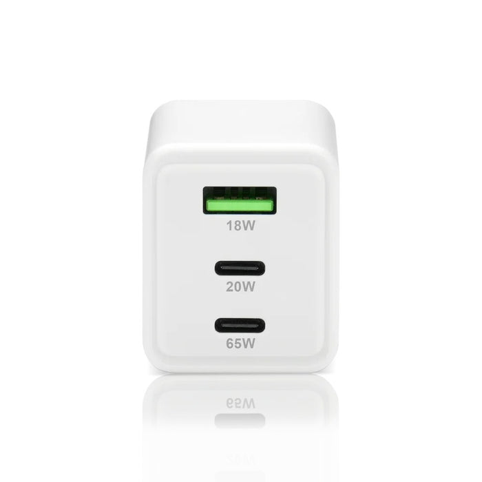 Зарядно устройство GaN 1 x USB, 2 x USB-C Бързо зареждане 4+ 65W бяло