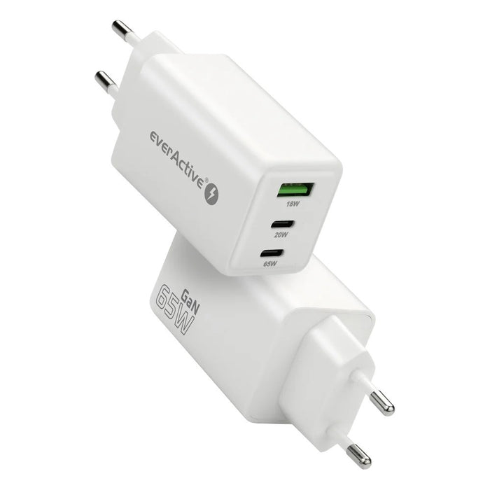 Зарядно устройство GaN 1 x USB, 2 x USB-C Бързо зареждане 4+ 65W бяло