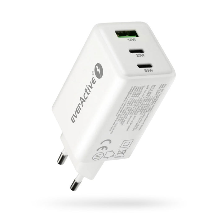 Зарядно устройство GaN 1 x USB, 2 x USB-C Бързо зареждане 4+ 65W бяло