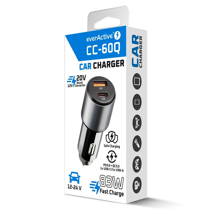 Зарядно за кола everActive CC-60Q USB QC3.0 + USB-C PD 83W