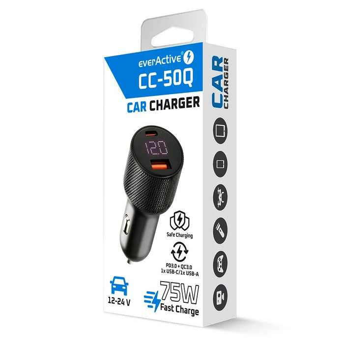 Зарядно за кола everActive CC-50Q USB QC3.0 + USB-C PD 75W