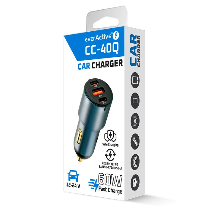 Зарядно за кола everActive CC-40Q USB QC3.0 + 2x USB-C PD 60W