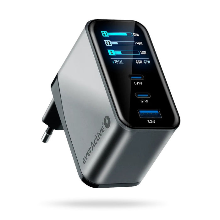 Зарядно GaN 1 x USB, 2 x USB-C Бързо зареждане 4+ 67W черно