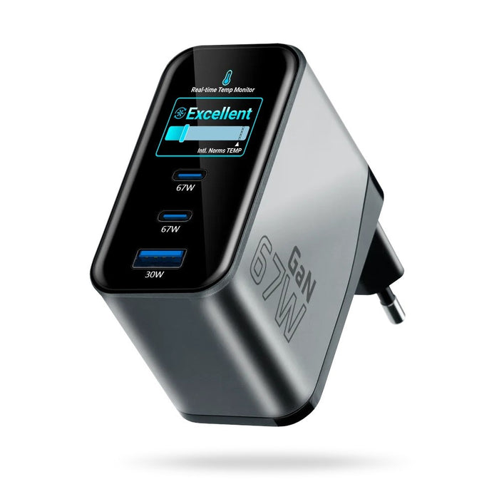 Зарядно GaN 1 x USB, 2 x USB-C Бързо зареждане 4+ 67W черно