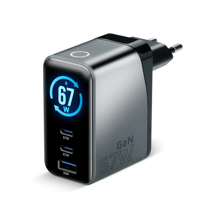 Зарядно GaN 1 x USB, 2 x USB-C Бързо зареждане 4+ 67W черно