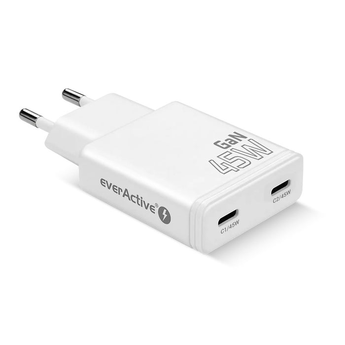 Зарядно GaN 2x USB-C Quick Charge 3.0 45W PD бяло