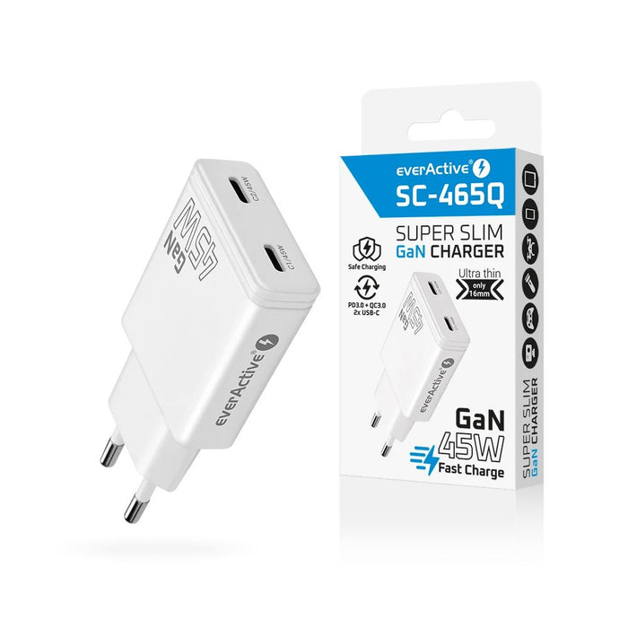 Зарядно GaN 2x USB-C Quick Charge 3.0 45W PD бяло