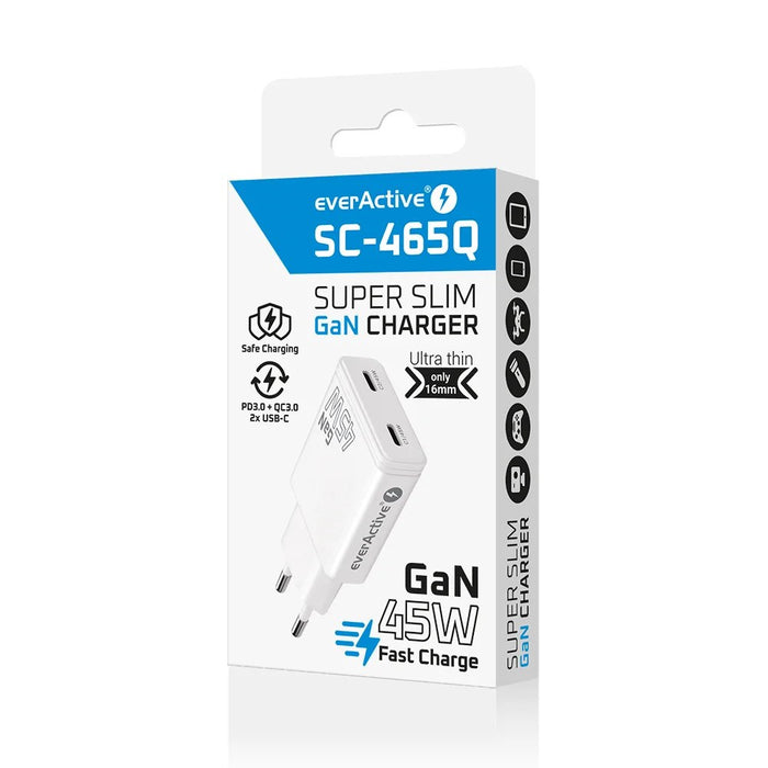 Зарядно GaN 2x USB-C Quick Charge 3.0 45W PD бяло