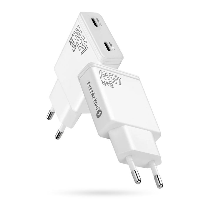Зарядно GaN 2x USB-C Quick Charge 3.0 45W PD бяло