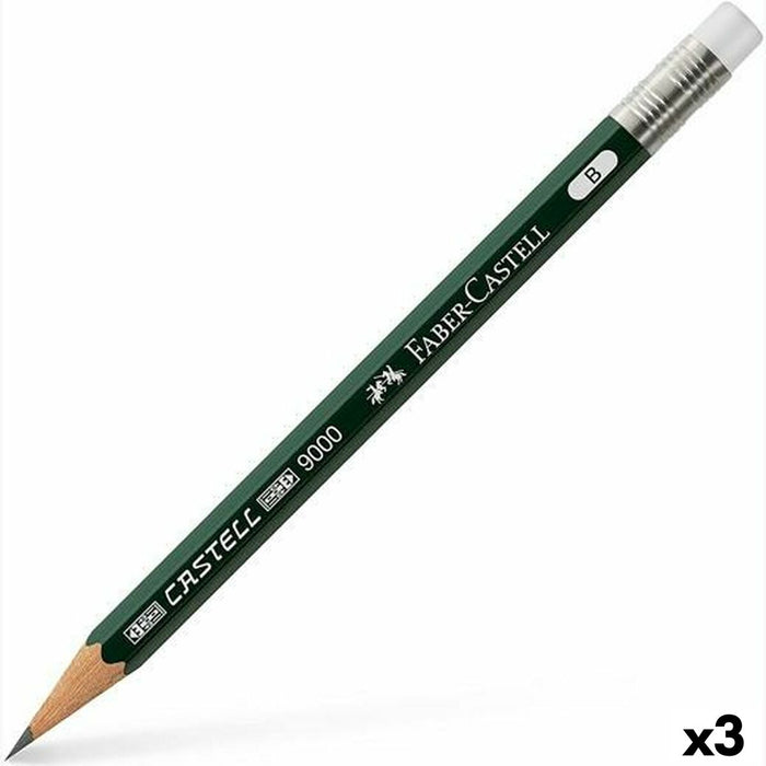 Молив с Гума за Триене Faber-Castell 9000 B Шестоъгълен B (3 броя)