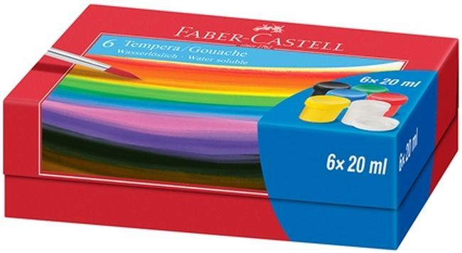 Темперни бои Faber-Castell - 20 ml, 6 цвята, в бурканчета