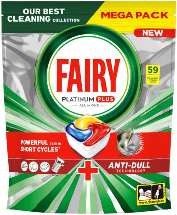 Таблетки за съдомиялна Fairy - Platinum Plus, Lemon, 59 броя