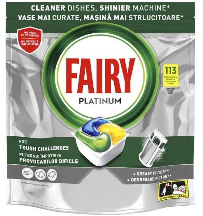 Капсули за съдомиялна Fairy - Platinum, Lemon, 113 броя