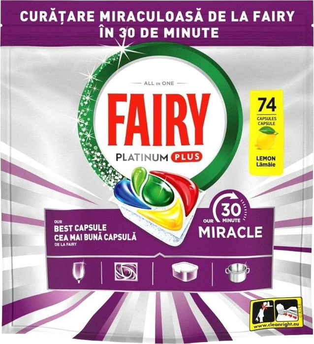Капсули за съдомиялна Fairy - Platinum Plus, 30 Мinute Miracle, 74 броя