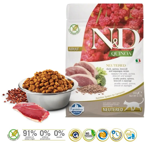 FARMINA N&D Quinoa Cat Duck Broccoli Asparagus Neutered