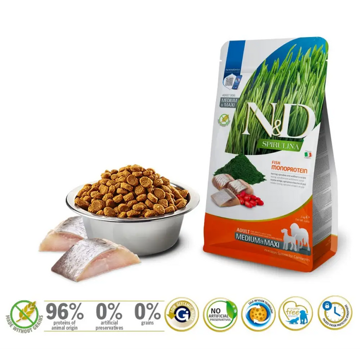 FARMINA N&D Spirulina Herring Adult Med/Maxi - суха храна